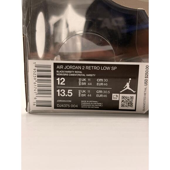 JORDAN x OFF-White Air Jordan 2 Retro Low OG SP Black Varsity Blue DJ4375 Sz 12 main image 5